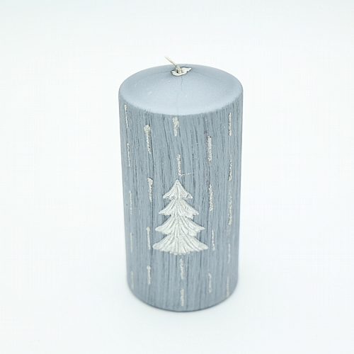 Χριστουγεννιάτικο γαλάζιο-γκρι κερί με ασημί δεντράκι