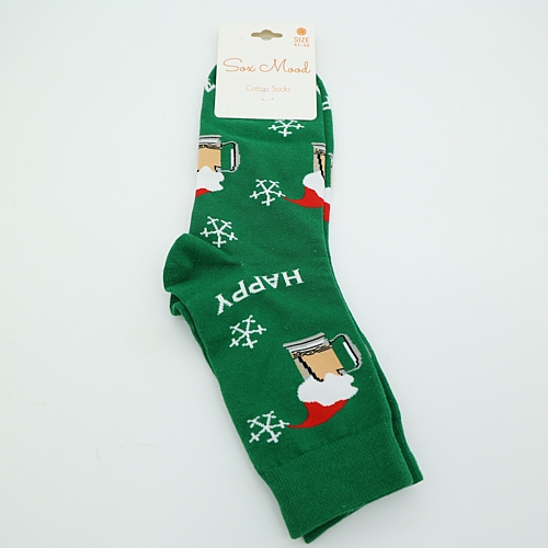 Χριστουγεννιάτικες πράσινες κάλτσες με χιονονιφάδες Happy