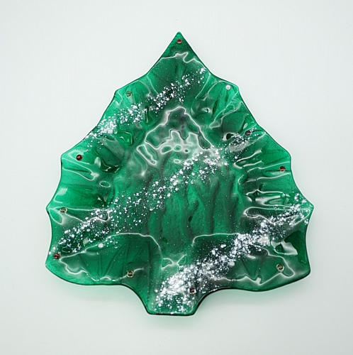 Γυάλινη πράσινη πιατέλα σε σχέδιο δέντρο-φύλλο