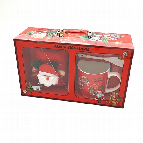 Xριστουγεννιάτικο σετ με πετσέτα, κούπα, πιατάκι και κουτάλι