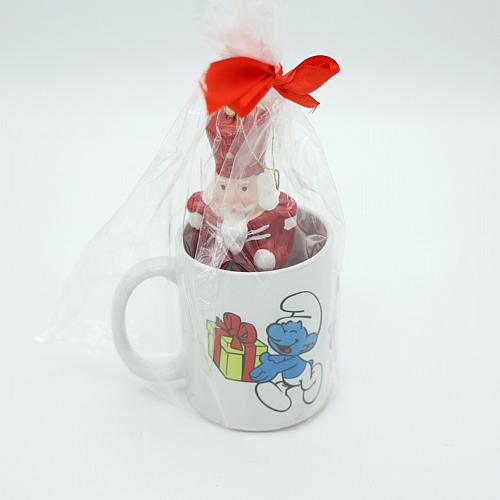 Λευκή κούπα με τα Στρουμφάκια και στολίδι καρυοθραύστη