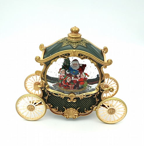 Φωτιζόμενη Χριστουγεννιάτικη Άμαξα με Άγιο Βασίλη – Μουσική & Χιόνι