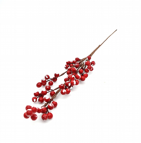 Χριστουγεννιάτικο Διακοσμητικό Κλαδί με Κόκκινα Μούρα & Εφέ Χιονιού