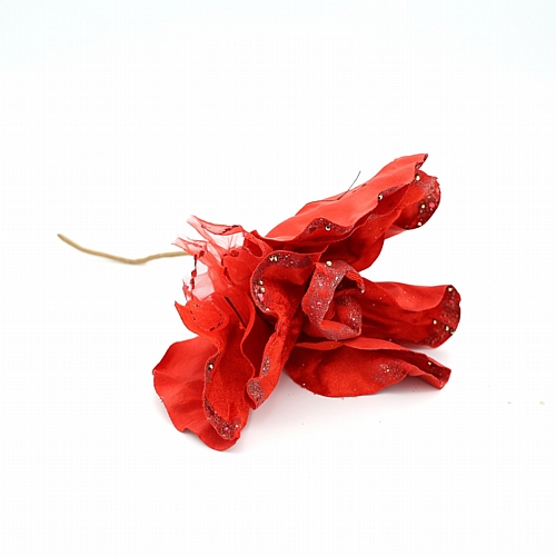 Χριστουγεννιάτικο Διακοσμητικό Λουλούδι Κόκκινο με Γκλίτερ