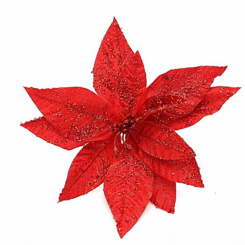 Χριστουγεννιάτικο Διακοσμητικό Λουλούδι Αλεξανδρινό Κόκκινο με Παγέτες & Γκλίτερ