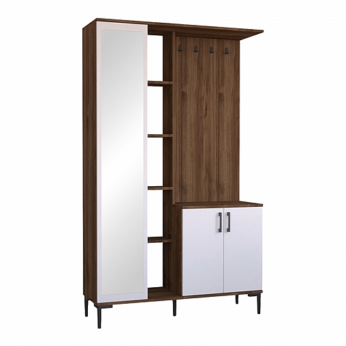 Έπιπλο εισόδου Melena pakoworld με καθρέπτη-κρεμάστρα λευκό-καρυδί 120x37.5x199εκ Έπιπλο εισόδου Melena pakoworld με καθρέπτη-κρεμάστρα λευκό-καρυδί 120x37.5x199εκ