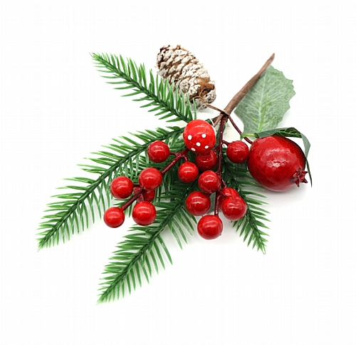 Χριστουγεννιάτικο Διακοσμητικό Κλαδί με Κόκκινα Μούρα & Ρόδι