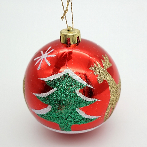 Χριστουγεννιάτικη Μπάλα Κόκκινη με Πράσινο Δεντράκι & Χρυσές Λεπτομέρειες