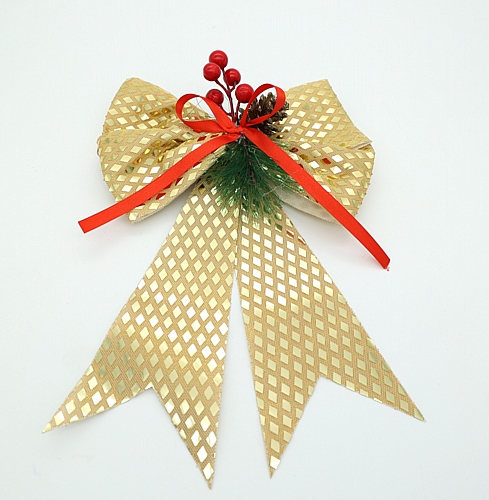 Χριστουγεννιάτικος Διακοσμητικός Φιόγκος Χρυσός με Κόκκινες Λεπτομέρειες