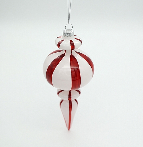 Χριστουγεννιάτικο Κρεμαστό Γυάλινο Στολίδι – Ριγέ Κόκκινο & Λευκό
