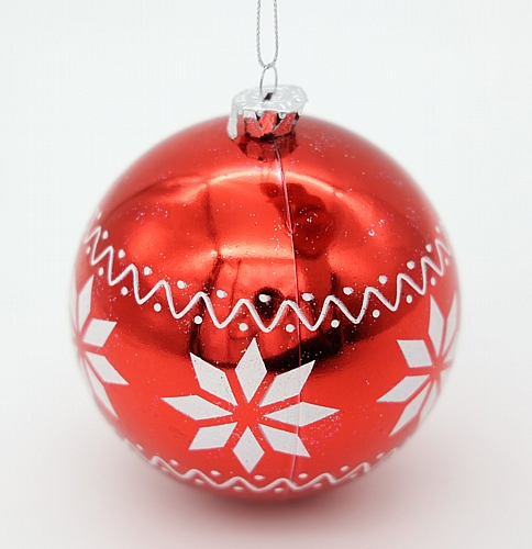 Χριστουγεννιάτικη Μπάλα Κόκκινη με Λευκές Χιονονιφάδες
