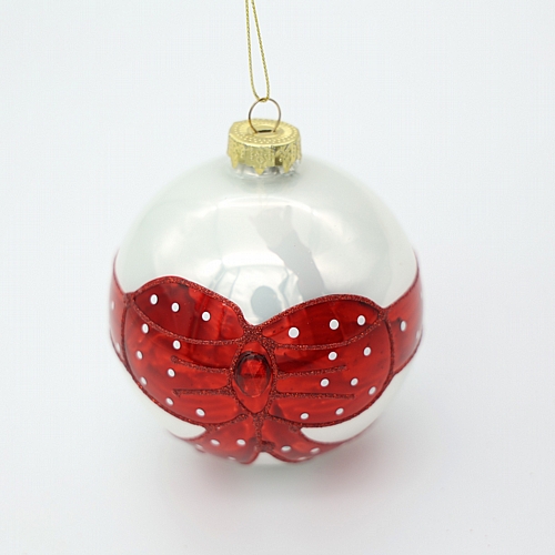 Χριστουγεννιάτικη Γυάλινη Μπάλα με Κόκκινο Φιόγκο