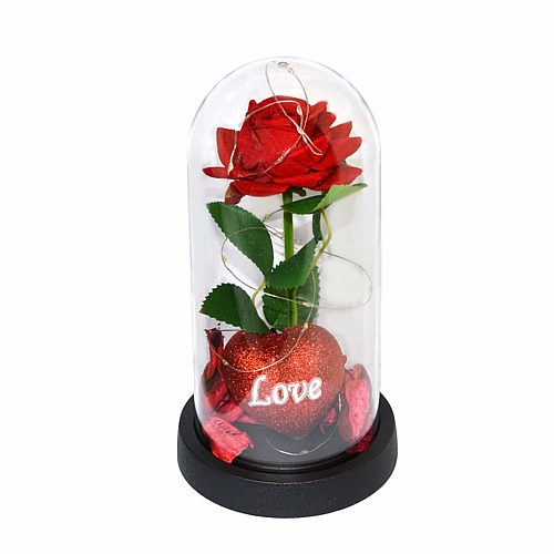 Καμπάνα με Υφασμάτινο Τριαντάφυλλο & Καρδιά Love με Φως LED – 21×11 cm