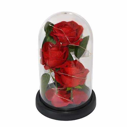 Καμπάνα με Υφασμάτινα Τριαντάφυλλα & Φως LED – 22.5×14.5 cm