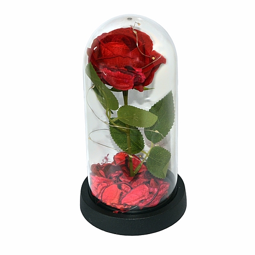 Καμπάνα με Υφασμάτινο Τριαντάφυλλο & Φως LED – 21×11 cm