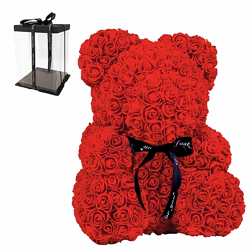 Rose Bear από Κόκκινα Τριαντάφυλλα με Φιογκάκι 40cm – Σε Συσκευασία Δώρου