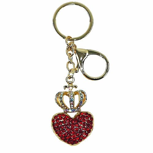Μπρελόκ Καρδιά με Κόκκινα Κρύσταλλα & Κορώνα – Πολυτελές Keychain