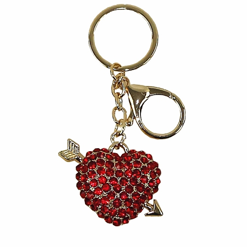 Μπρελόκ Καρδιά με Κόκκινα Κρύσταλλα & Βέλος – Luxury Keychain