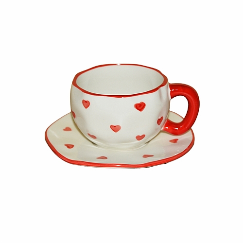 Κεραμικό Φλιτζάνι με Πιατάκι Καρδιές – 300ml