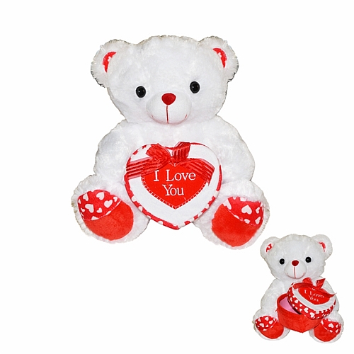 Αρκουδάκι με κουτί καρδιά σε λευκό χρώμα, 35cm
