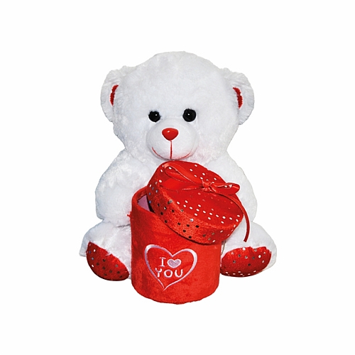 Αρκουδάκι με Στρογγυλό Κουτί I Love You Λευκό 23cm