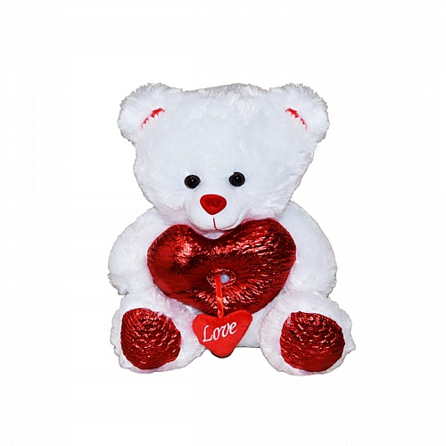 Λούτρινος Αρκούδος με Καρδιά “LOVE” – Λευκό 56cm