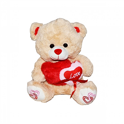 Λούτρινο Αρκουδάκι με Καρδιά Love Μπεζ 30cm