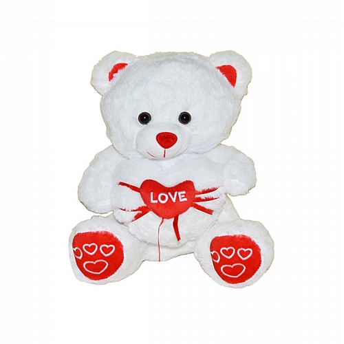 Λούτρινο Αρκουδάκι με Καρδιά “LOVE” 36cm Λευκό