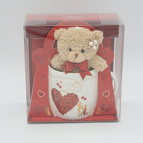 Σετ Δώρου Κούπα LOVE με Λούτρινο Αρκουδάκι – 9×8.5 cm