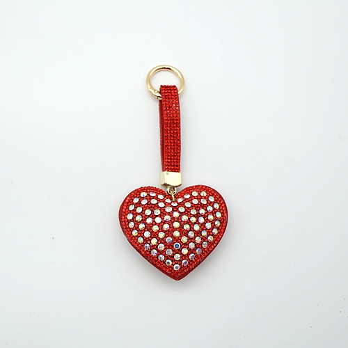 Μπρελόκ Καρδιά με Στρας & Υφασμάτινη Πλάτη - Κόκκινο