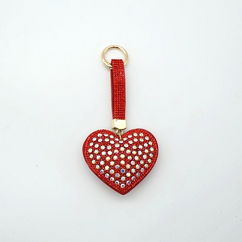 Μπρελόκ Καρδιά με Στρας & Υφασμάτινη Πλάτη - Κόκκινο