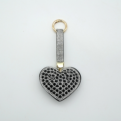 Μπρελόκ Καρδιά με Στρας & Υφασμάτινη Πλάτη - Μαύρο