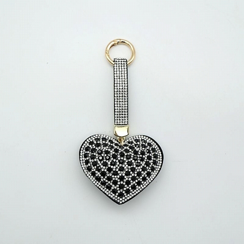 Μπρελόκ Καρδιά με Στρας & Υφασμάτινη Πλάτη - Μαύρο