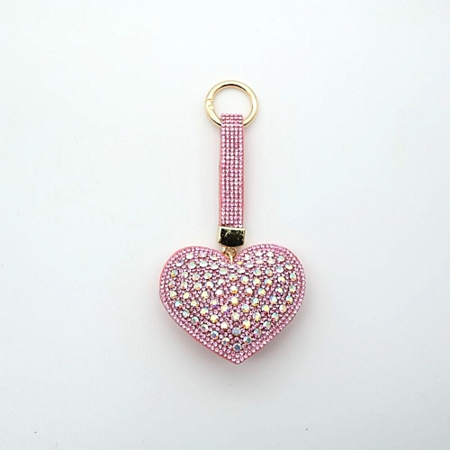 Μπρελόκ Καρδιά με Στρας & Υφασμάτινη Πλάτη - Ροζ