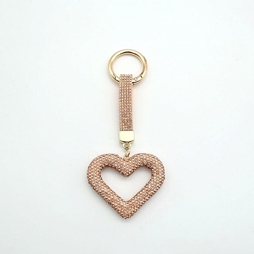 Μπρελόκ Καρδιά με Στρας -  Ροζ-χρυσό