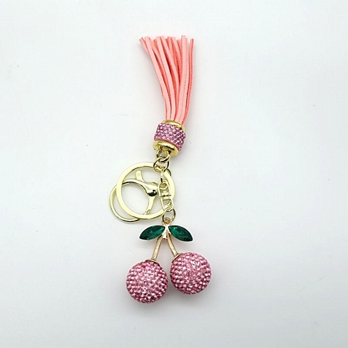 Μπρελόκ Κερασάκια με Στρας - Ροζ 