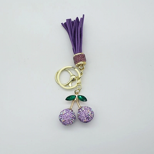 Μπρελόκ Κερασάκια με Στρας - Μωβ