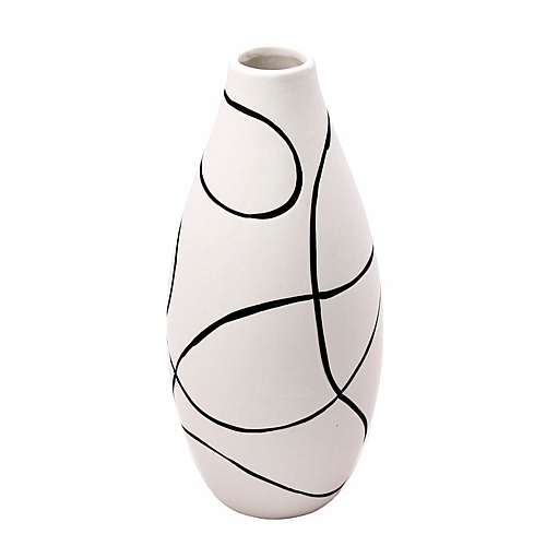 Μοντέρνο κεραμικό βάζο με μαύρες αφηρημένες γραμμές, 31cm