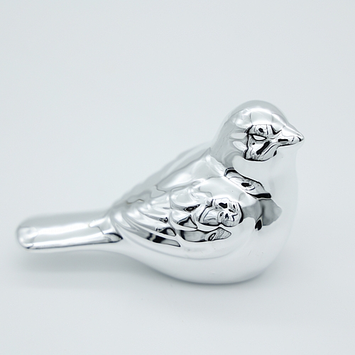 Διακοσμητικό Ασημί Πουλάκι Κεραμικό – 11.5cm