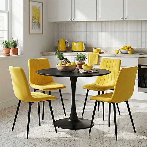 Τραπεζαρία Balou-Noor pakoworld σετ 5τεμ MDF μαύρο-κιτρινο Φ100x73εκ Τραπεζαρία Balou-Noor pakoworld σετ 5τεμ MDF μαύρο-κιτρινο Φ100x73εκ