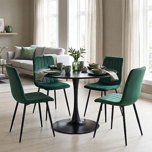 Τραπεζαρία Balou-Noor pakoworld σετ 5τεμ MDF μαύρο-κυπαρισσι Φ100x73εκ Τραπεζαρία Balou-Noor pakoworld σετ 5τεμ MDF μαύρο-κυπαρισσι Φ100x73εκ