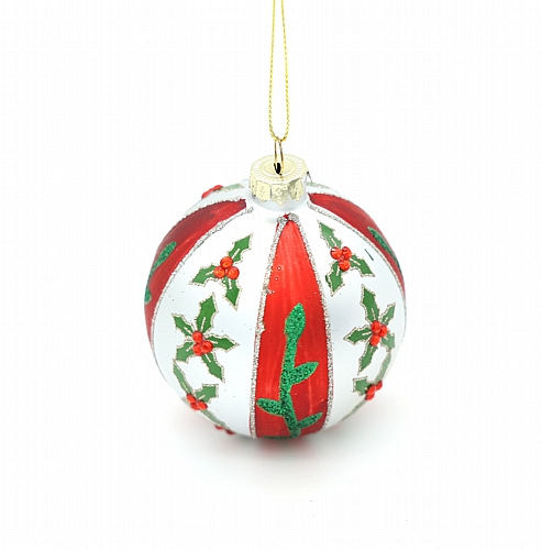 Χριστουγεννιάτικη Μπάλα Λευκή με Κόκκινες & Πράσινες Λεπτομέρειες