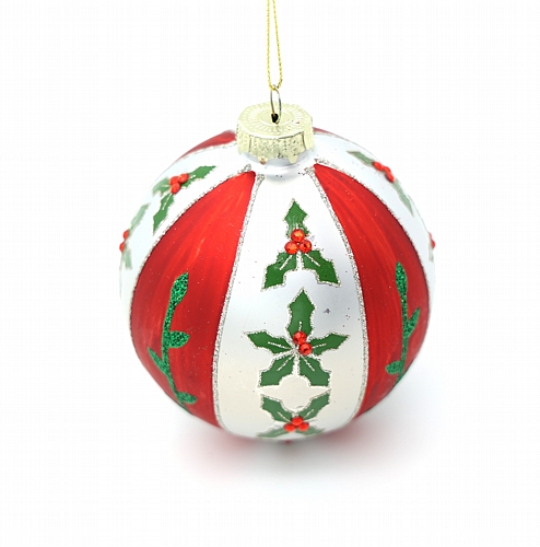 Χριστουγεννιάτικη Μπάλα Λευκή με Κόκκινες & Πράσινες Λεπτομέρειες