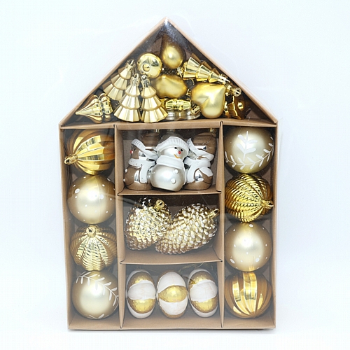 Χριστουγεννιάτικο Σετ Στολιδιών Σε Χρυσές Αποχρώσεις – Συσκευασία Σπιτάκι