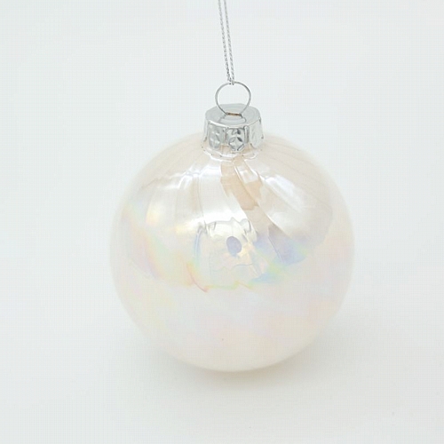 Χριστουγεννιάτικη Γυάλινη Μπάλα Περλέ Λευκή / Ιριδίζουσα