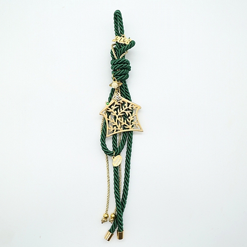 Κρεμαστό Πράσινο Γούρι  2026 με Μεταλλικό Χρυσό Σπίτι - Δέντρο της Ζωής