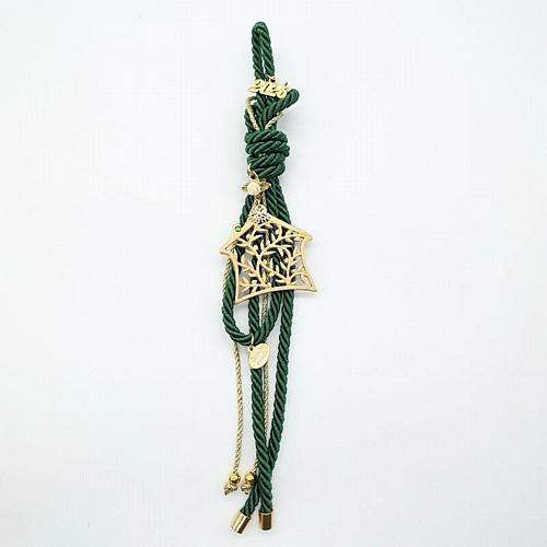 Κρεμαστό Πράσινο Γούρι  2026 με Μεταλλικό Χρυσό Σπίτι - Δέντρο της Ζωής