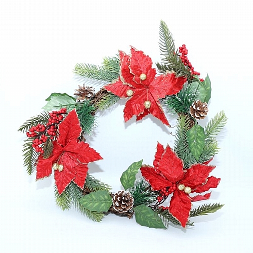 Χριστουγεννιάτικο Στεφάνι με Κόκκινα Αλεξανδρινά & Φυσικές Λεπτομέρειες