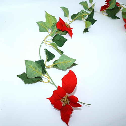 Διακοσμητική Γιρλάντα με Κόκκινα Αλεξανδρινά & Πράσινα Φύλλα