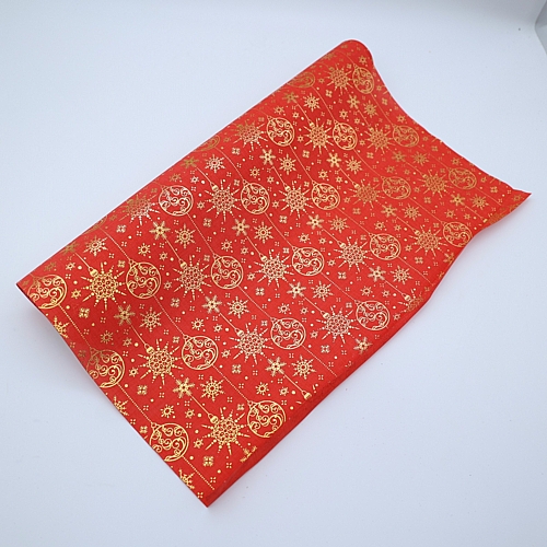 Χριστουγεννιάτικη Κορδέλα Κόκκινη με Χρυσά Στολίδια & Χιονονιφάδες 48cm x 2m